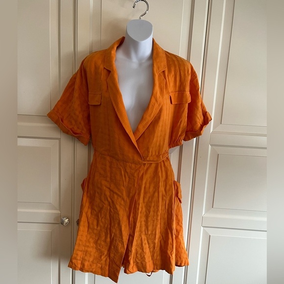 Anthropologie Vibrant Orange Wrap Mini Dress With Cut Out Size Medium. - Picture 6 of 12
